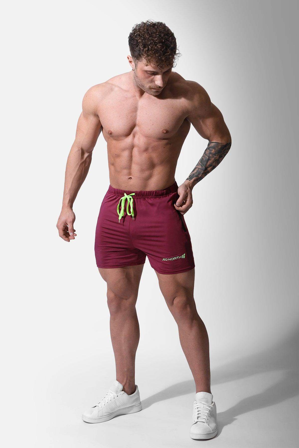 Agile Bodybuilding 4'' Shorts w Zipper Pockets - Maroon - Jed North Canada